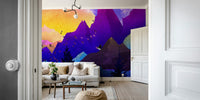 Fantasy-style colorful mountain mural

