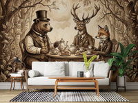 Woodland Tea Party in Sepia Wall Mural