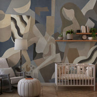 Abstract smoke flow composition with beige and grey tonal balance mural, GD10396