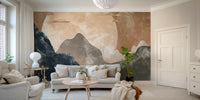 Golden glow mountain scene mural

