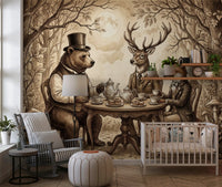 Woodland Tea Party in Sepia Wall Mural