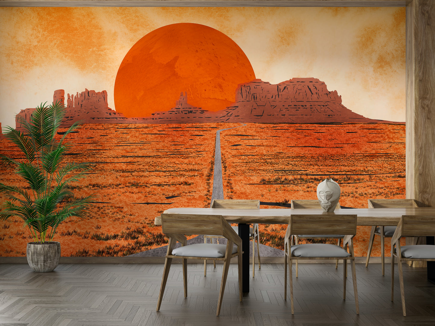 Sunset over desert buttes wall mural