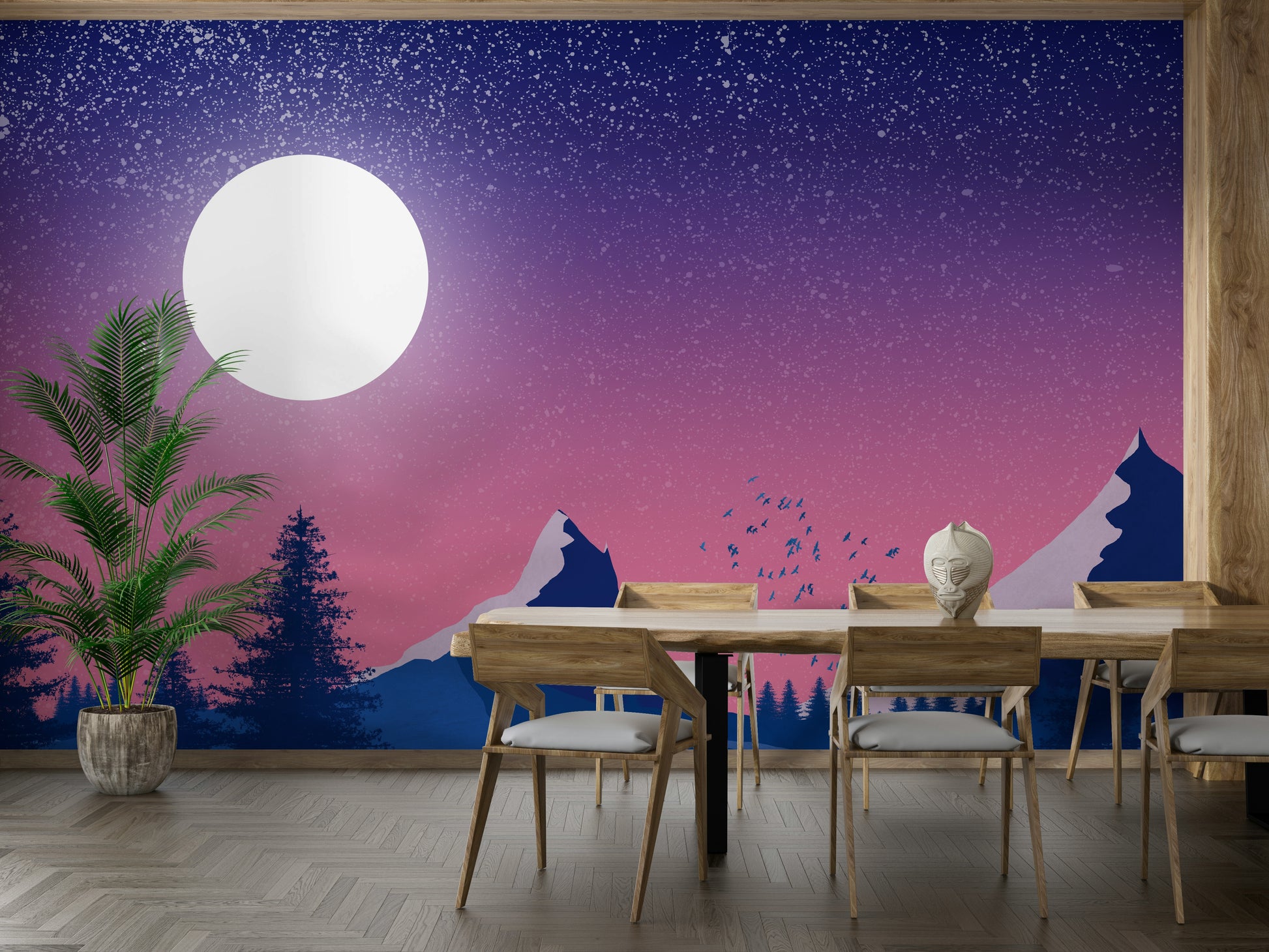 Night mountains and trees wallpaper

