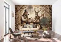 Woodland Tea Party in Sepia Wall Mural