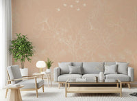Serene Peach Botanical Line Art Wall Mural