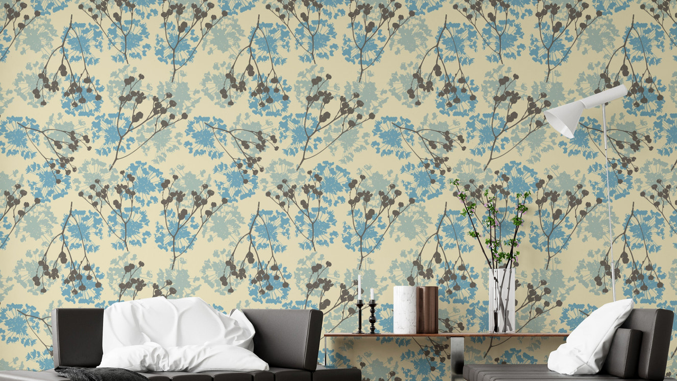 Sophisticated floral wallpaper mural with soft floral accents.

