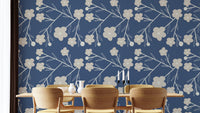 Navy Blue Modern Flower Buds Bush Wallpaper design
