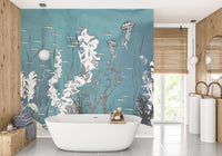 Artistic marine wallpaper with sea plants
