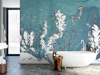 Monochrome ocean wallpaper with jellyfish
