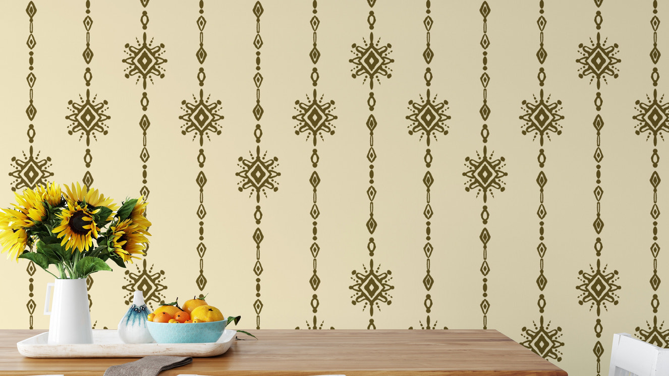 Trendy bead curtain wallpaper for a creative wall accent.
