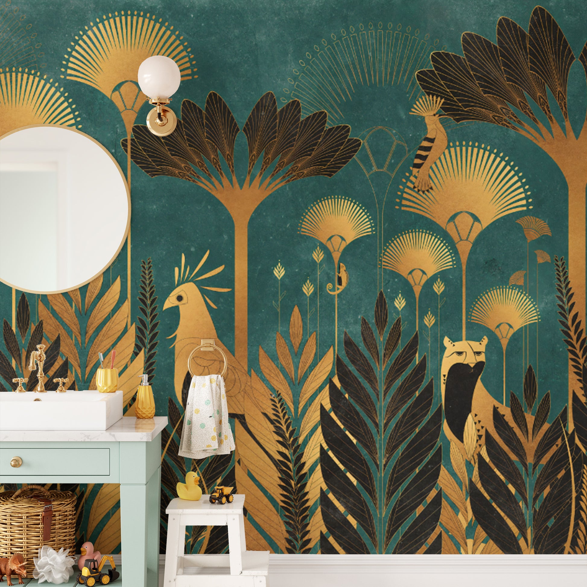 Exotic Wildlife Art Deco Wall Covering
