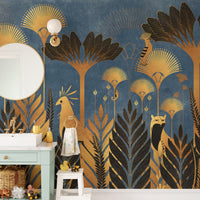 Midnight blue jungle wallpaper mural
