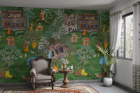 Radha Krishna scene with gopis mural

