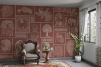 Cultural art mural in earthy rust

