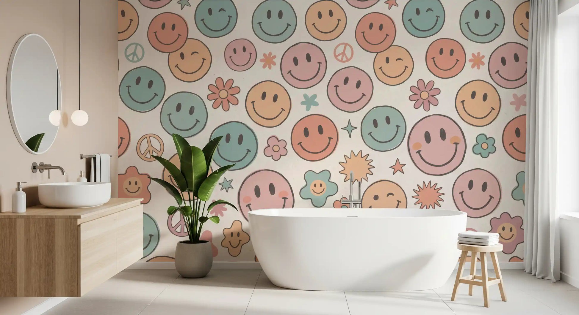 Retro Happy Face Groovy Smiles Wall Mural