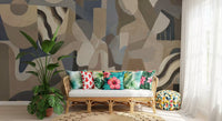 Neutral abstract wall mural with smoky waves and blended soft textures, GD10396