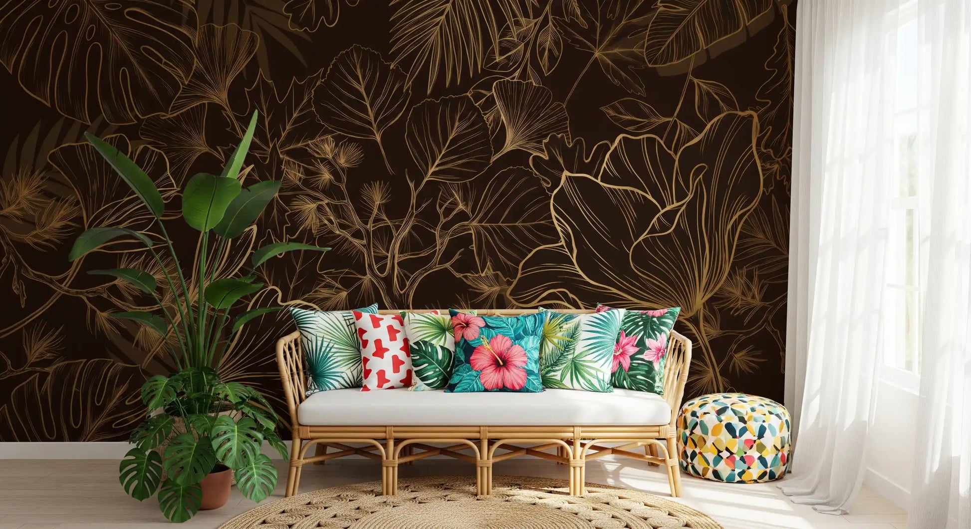 Golden Botanical Foliage Wall Mural