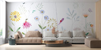 Artistic bloom and bird wallpaper mural for walls