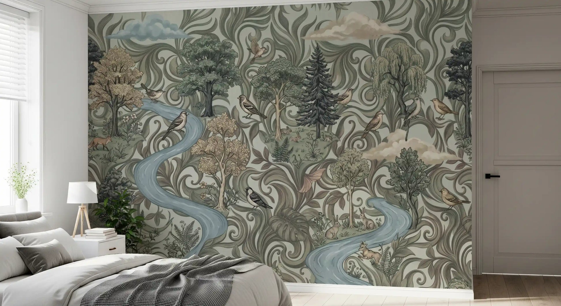 Misty Forest River Escape Wall Mural