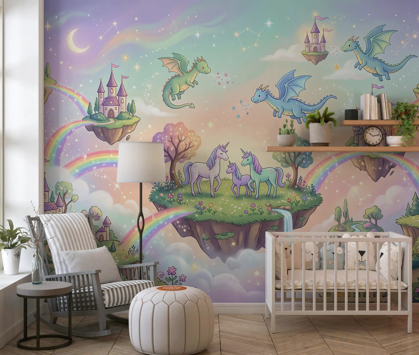 Magical Floating Islands and Mythical Friends Wall Mural