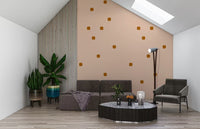 Warm beige and terracotta polka dot wallpaper with muted vintage palette