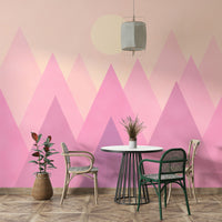 Whimsical pink mountain mural design