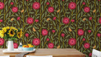 Nature-inspired spring trellis wallpaper in magenta for rich, earthy vibes.
