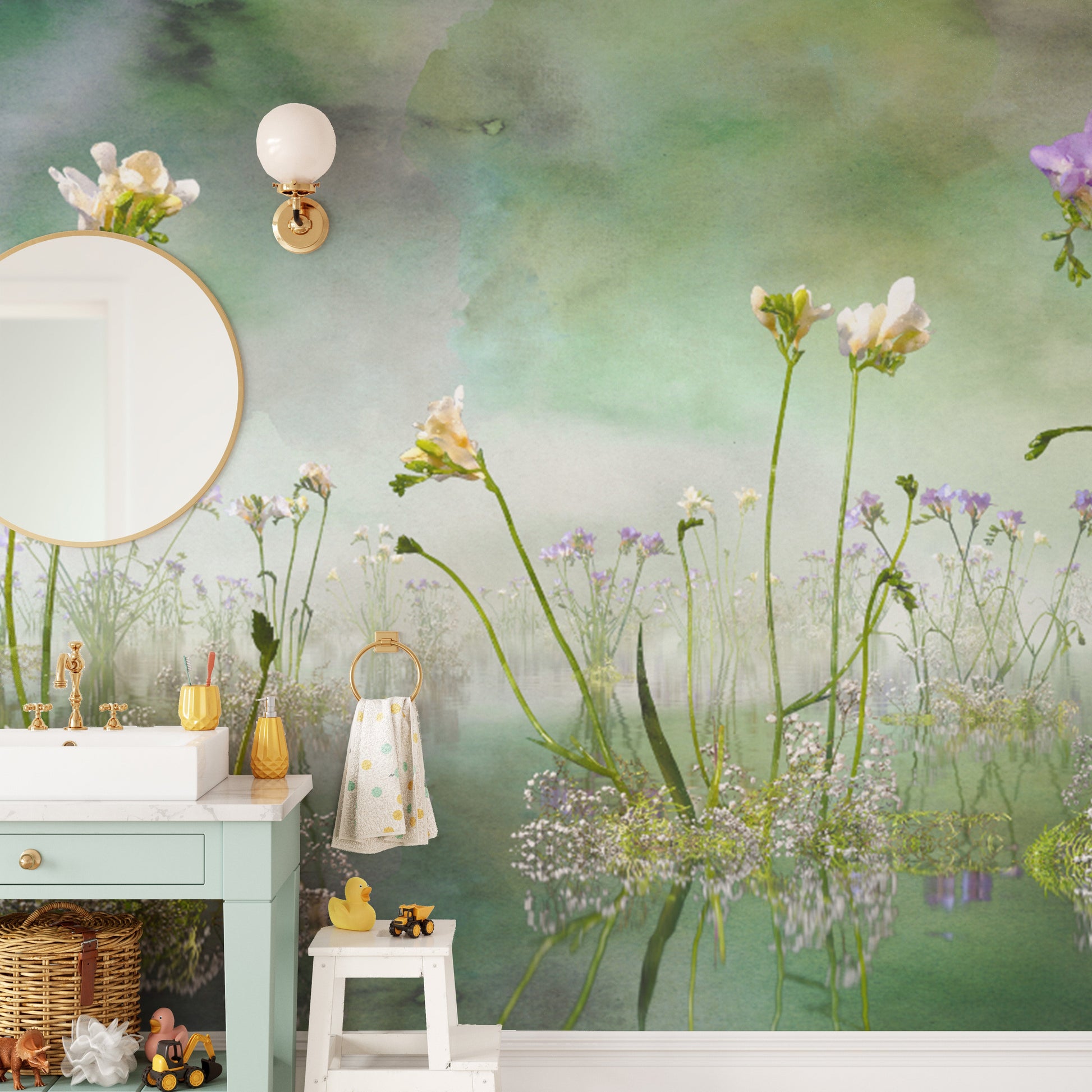 Forever Freesia Flower Green Wallpaper Murals - Giffywalls