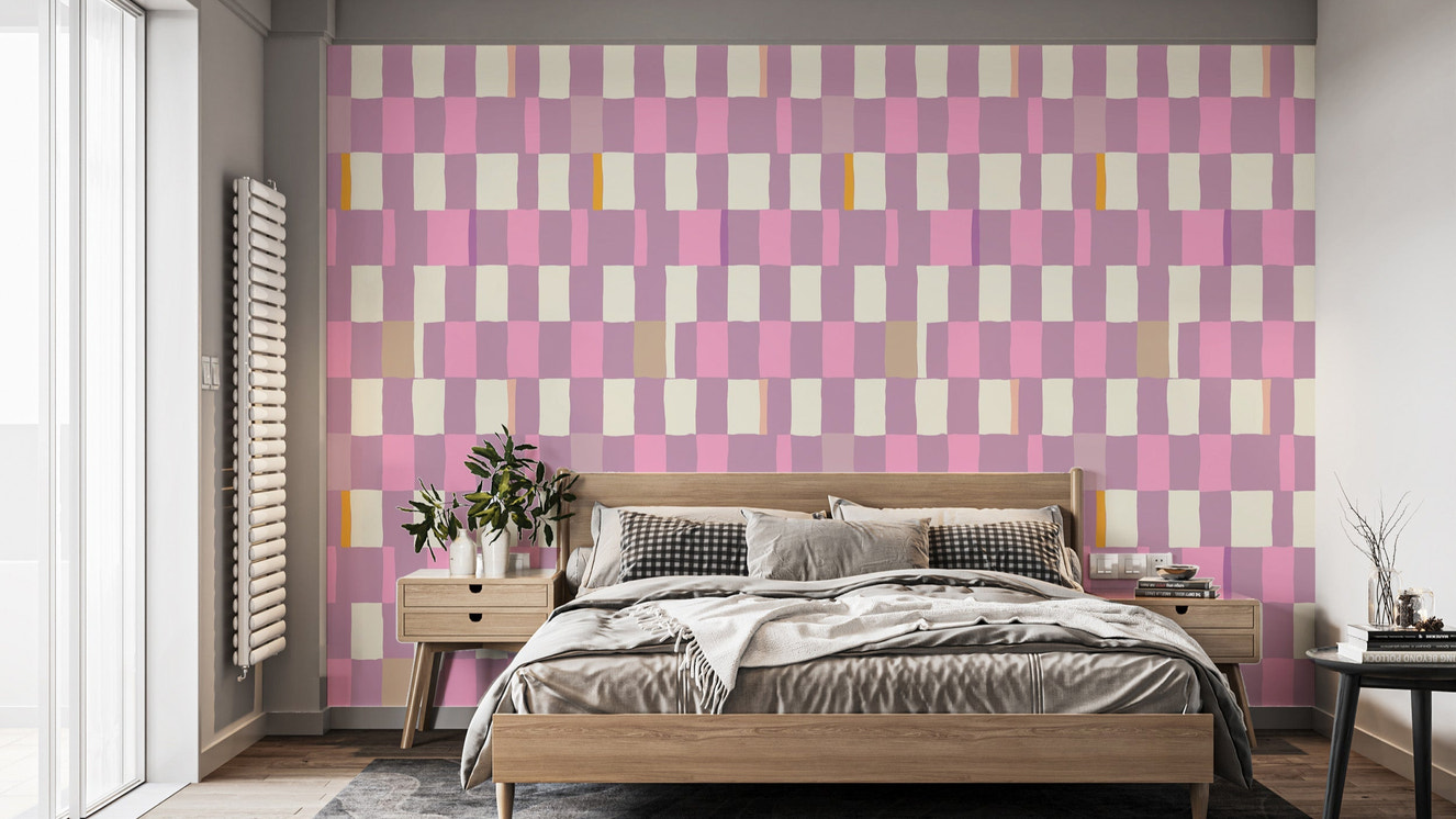 Minimalist wallpaper showcasing a chic mosaic checkerboard pattern.
