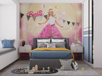 Vibrant Barbie pink dress mural for children's walls
