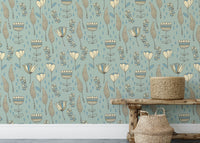 Artistic naive blooms wallpaper with simple floral motifs.
