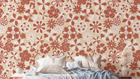 Cream wallpaper with retro flowers

