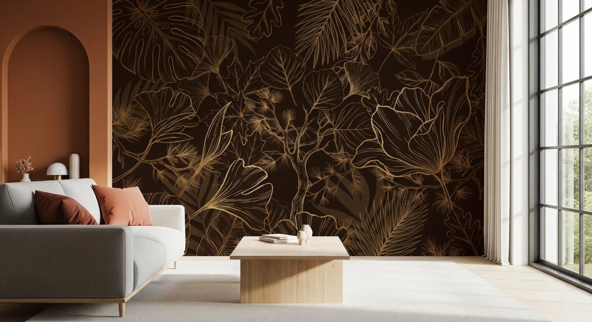 Golden Botanical Foliage Wall Mural