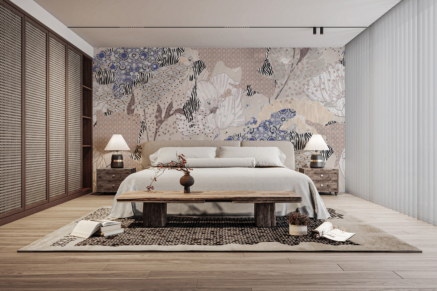 Artistic patchwork wallpaper with florals
