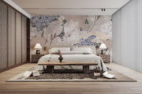 Artistic patchwork wallpaper with florals
