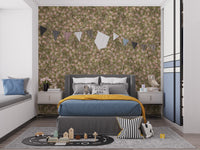 Vibrant flowers and leaves wallpaper mural in watercolor style

