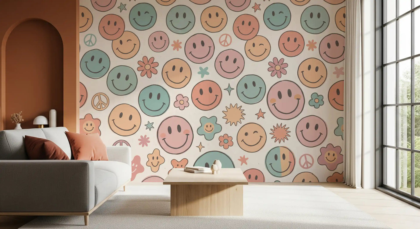 Retro Happy Face Groovy Smiles Wall Mural
