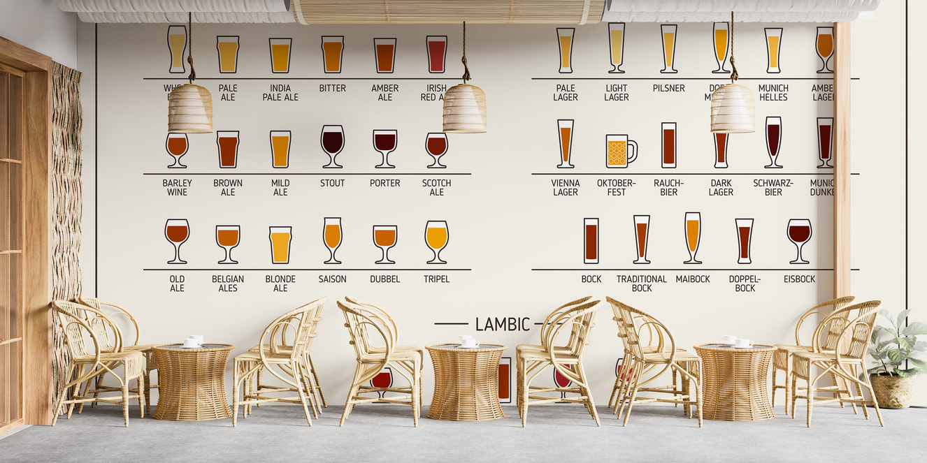 Explore beer types with this mural wallpaper
