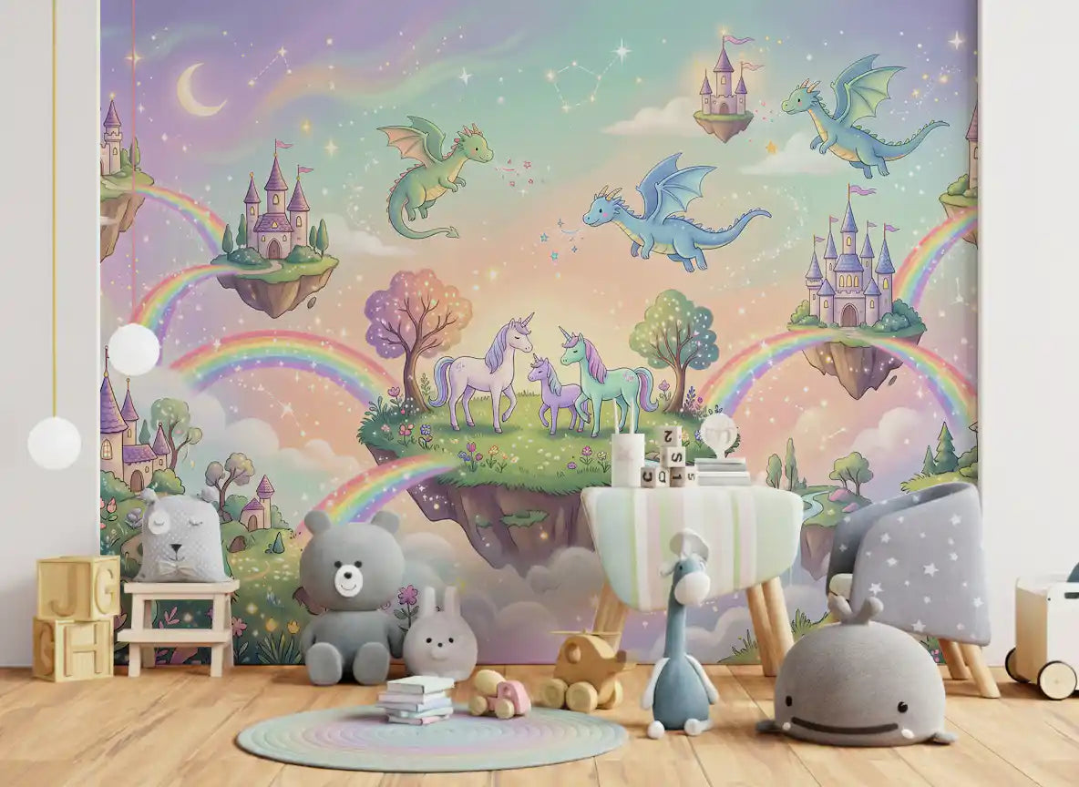 Magical Floating Islands and Mythical Friends Wall Mural