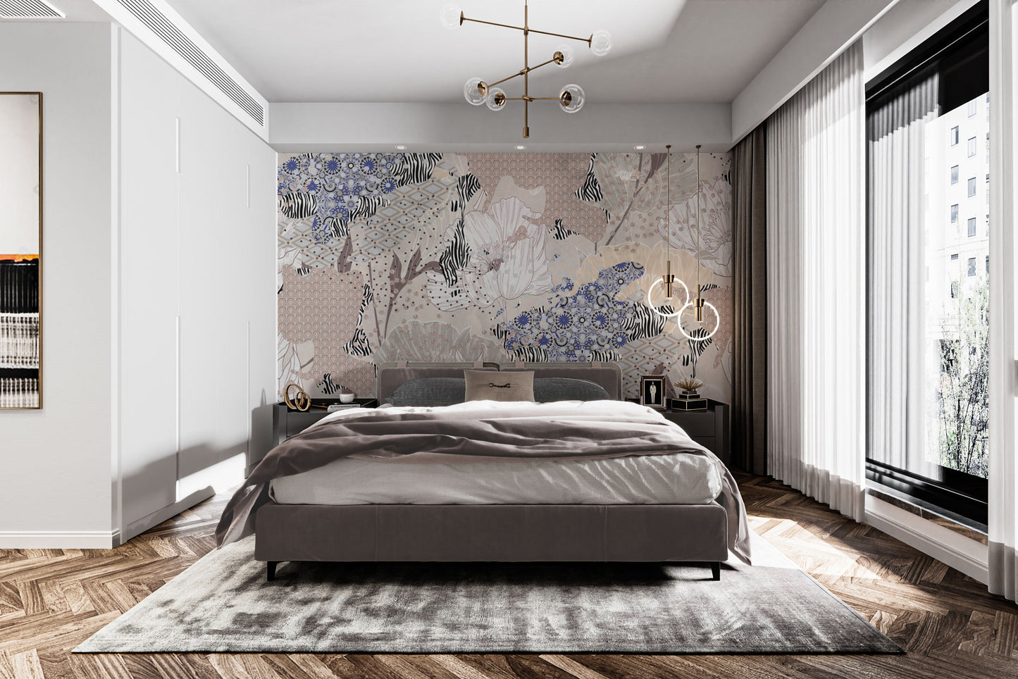 Contemporary floral patchwork wall design
