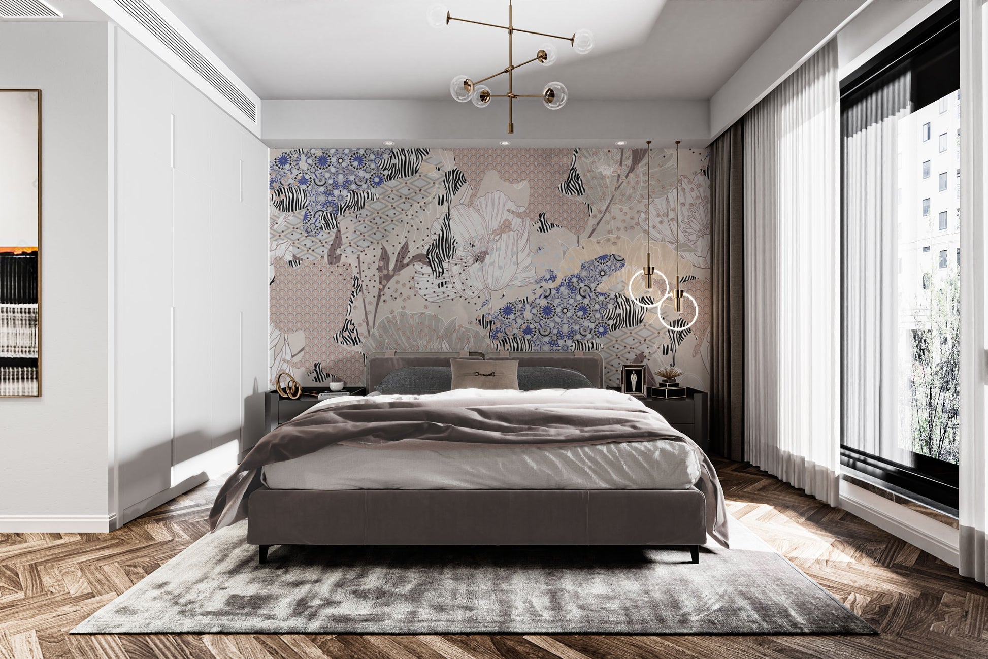 Contemporary floral patchwork wall design
