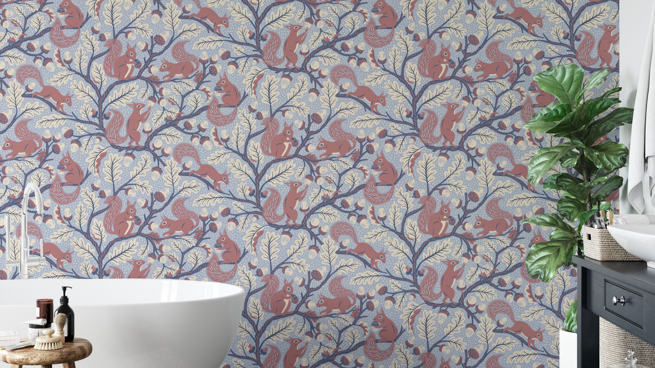 Squirrels in Oak tree - Blue Wallpaper⁠