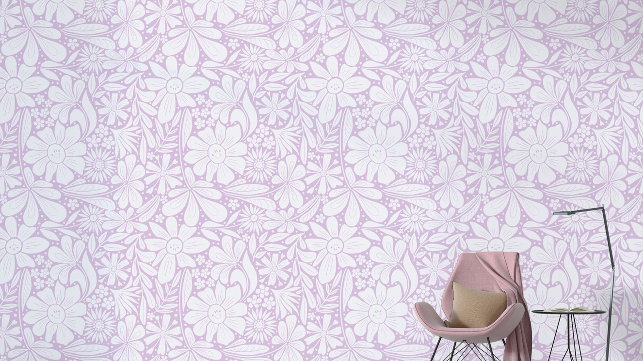Minimalist happy blooms wallpaper with soft lilac tones.

