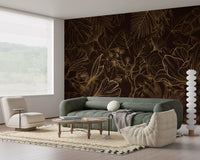 Golden Botanical Foliage Wall Mural