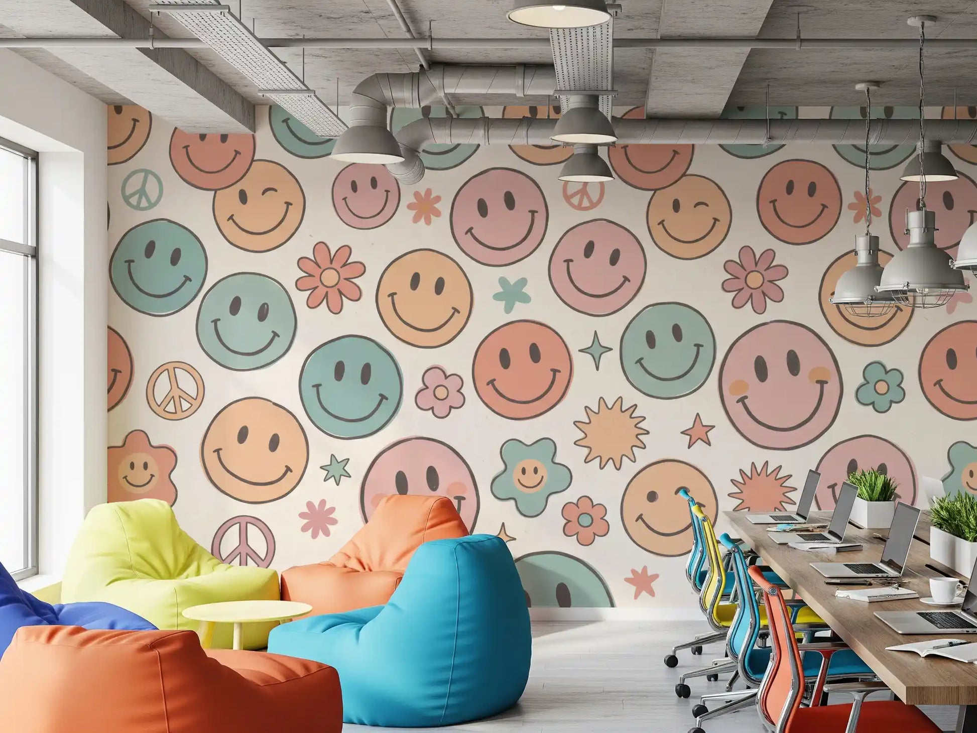 Retro Happy Face Groovy Smiles Wall Mural