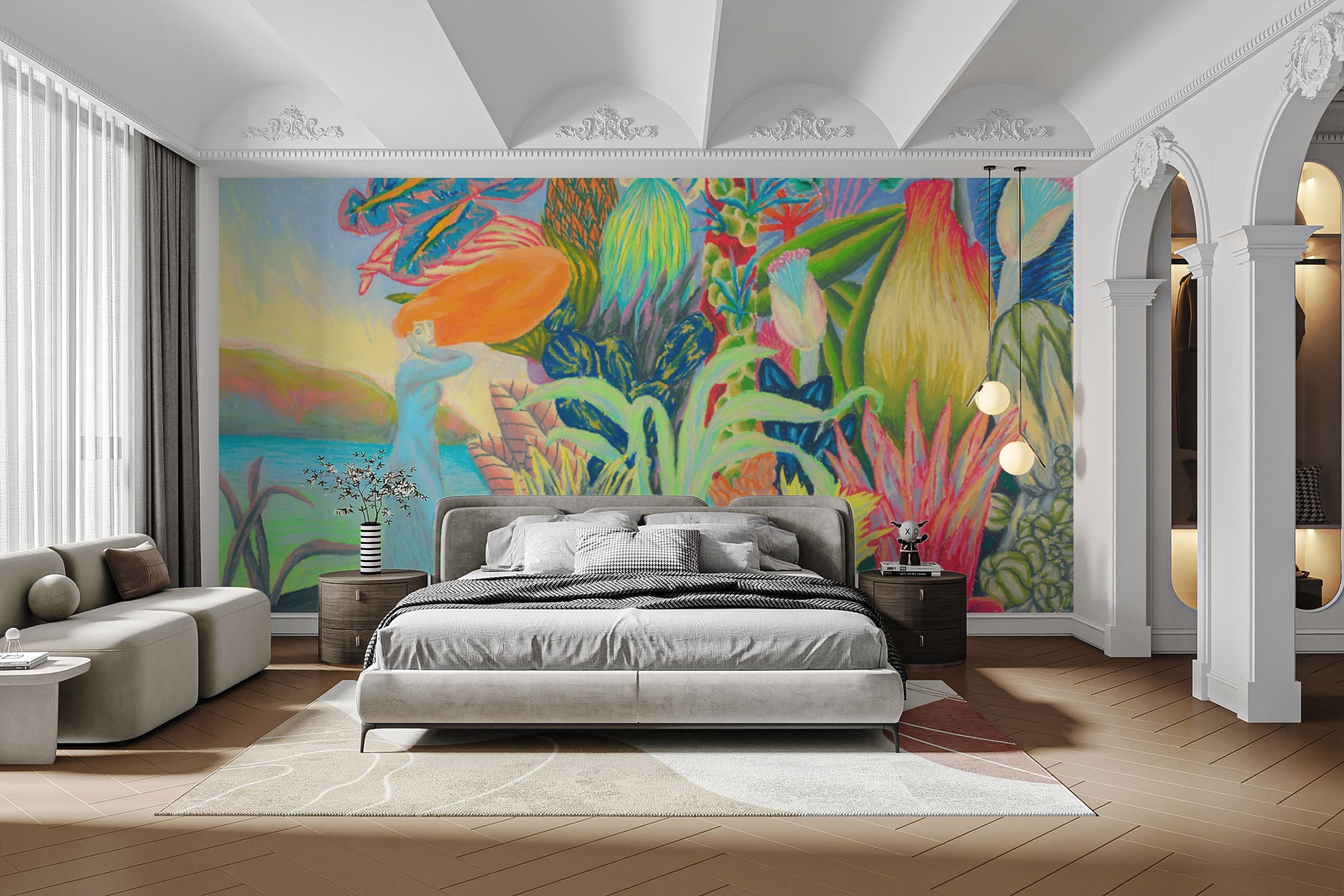 Artistic flower wallpaper for interiors

