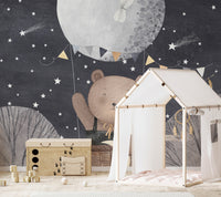 Starry bear balloon wall design
