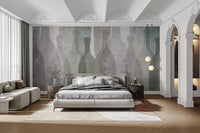 Overlapping vintage bottles wall design
