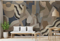 Contemporary smoke effect mural with curved abstract beige-grey patterns, GD10396