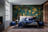 Green Art Deco Jungle Pattern Wallpaper
